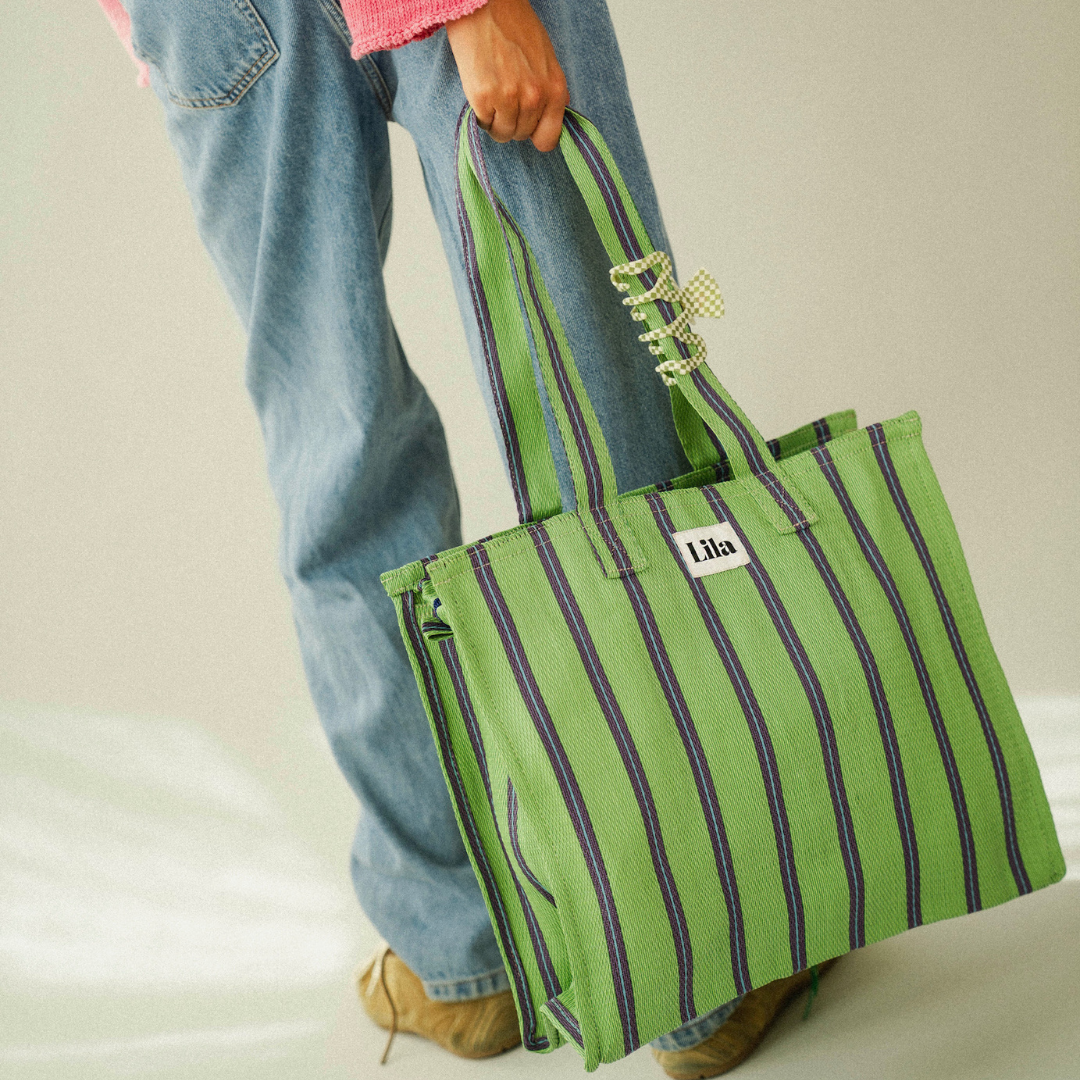 Recycelte Nylon-Tasche - Grün-Blau Gestreift