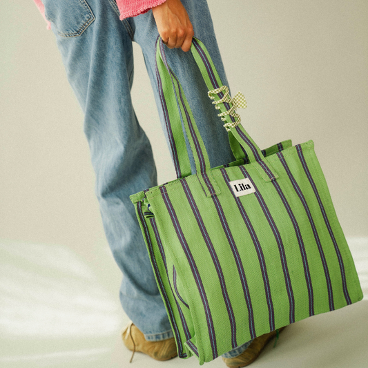 Recycelte Nylon-Tasche - Grün-Blau Gestreift