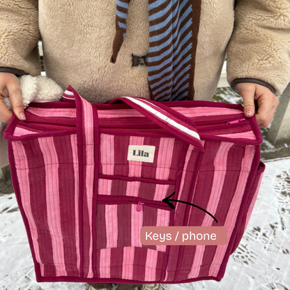 Organized Tote - Burgundy - Stripe - No.1