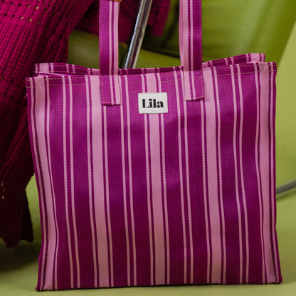 Recycled Nylon Tote - Fuchsia Stripe