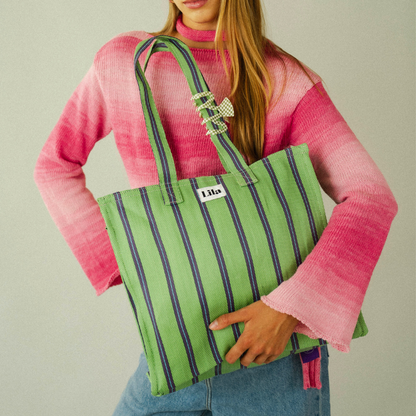 Recycelte Nylon-Tasche - Grün-Blau Gestreift