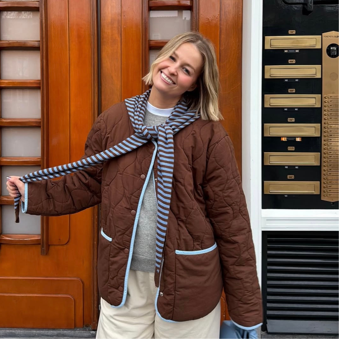 Triangle Sjaal - Toffee - Bruin & Blauw streep - Groot