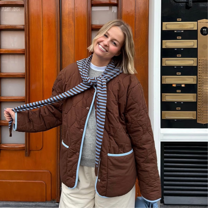 Triangle Sjaal - Toffee - Bruin & Blauw streep - Groot