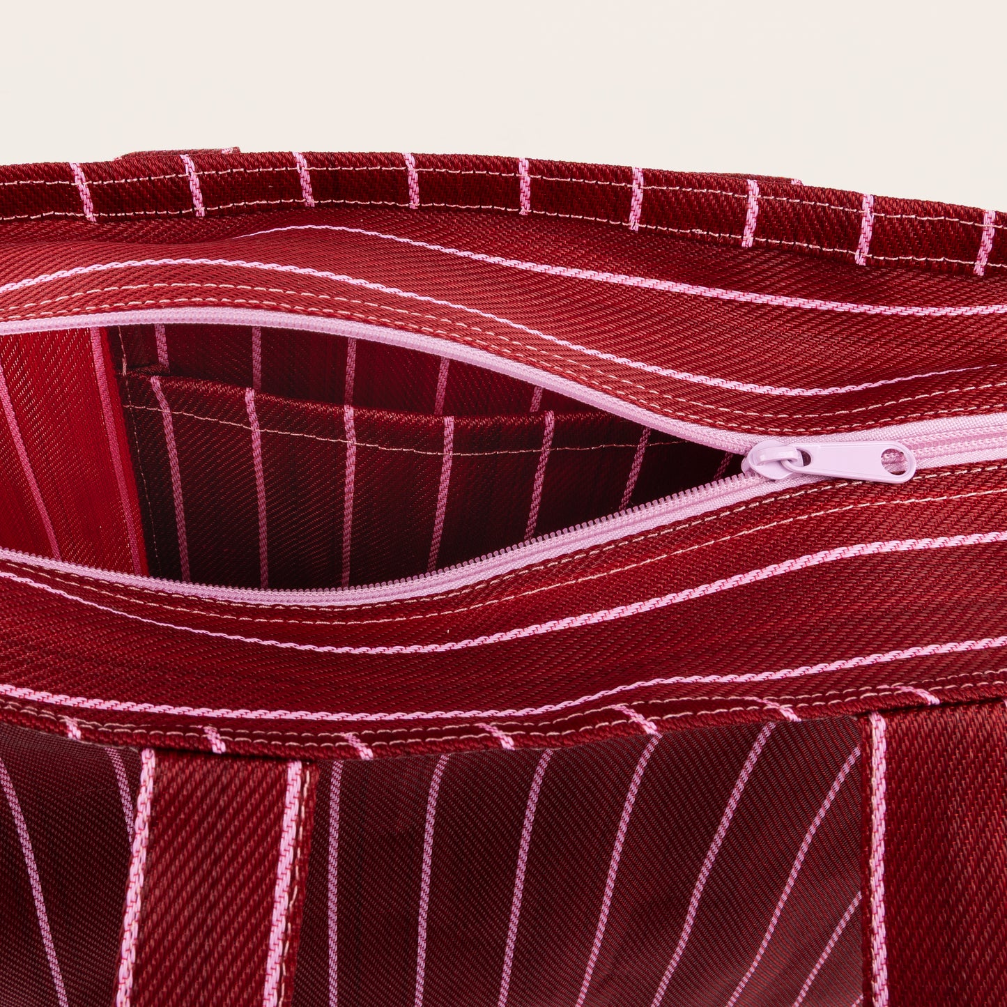 Recycled Nylon Tote - Burgundy Stripe