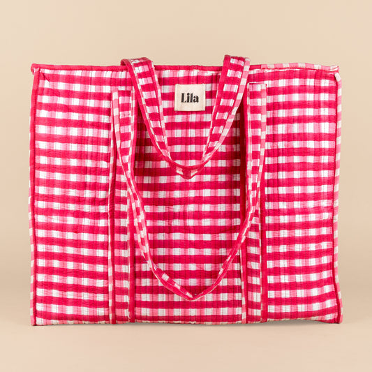 Tote bag - Gingham - inclusief toilettas - Roze - Rits- No.19