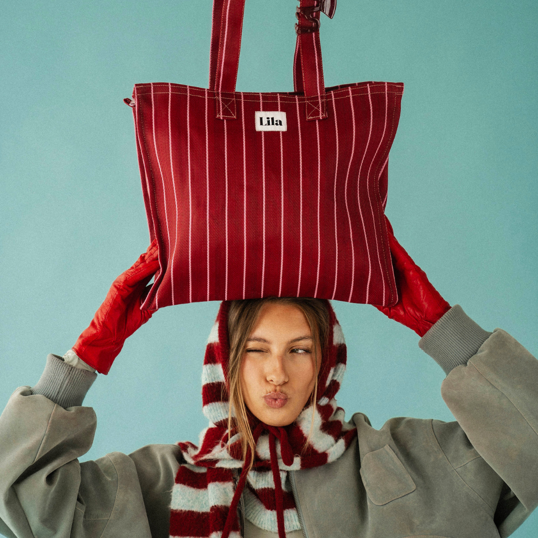 Recycled Nylon Tote - Burgundy Stripe