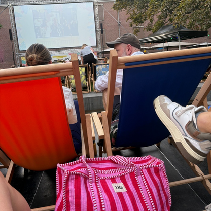 Pre-order - Tote bag - Rood - Roze - Strepen - inclusief toilettas -Rits
