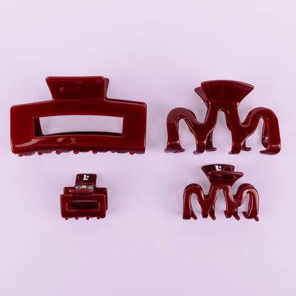 Hair clips Burgundy set