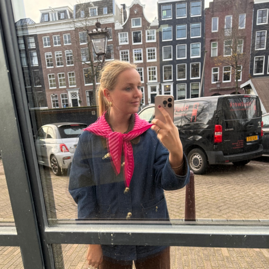 Driehoek Sjaal - Roze streep - Klein