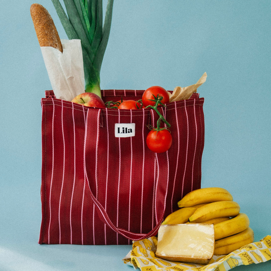 Recycled Nylon Tote - Burgundy Stripe