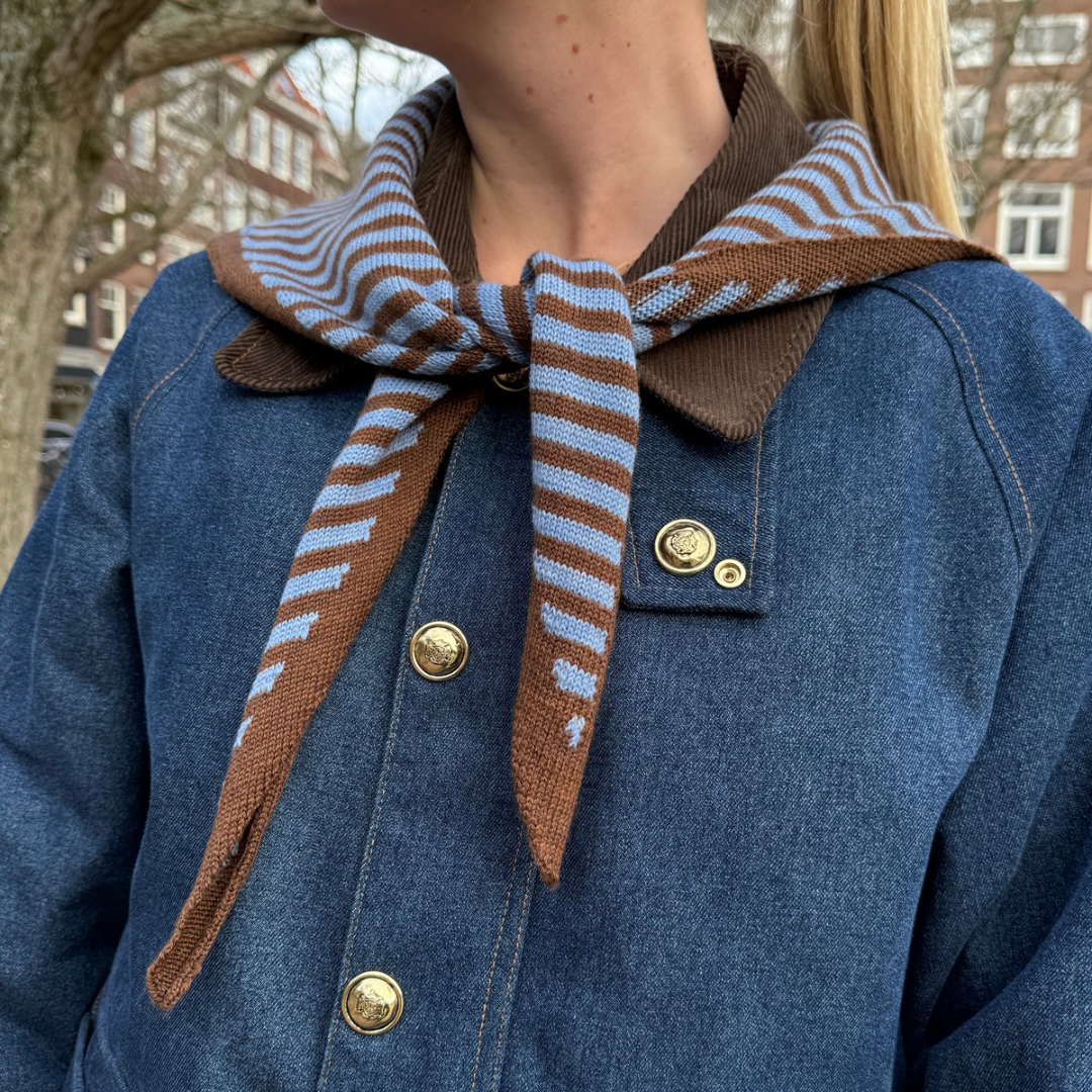 Dreieckstuch - Blau & Brauner Streifen - Klein