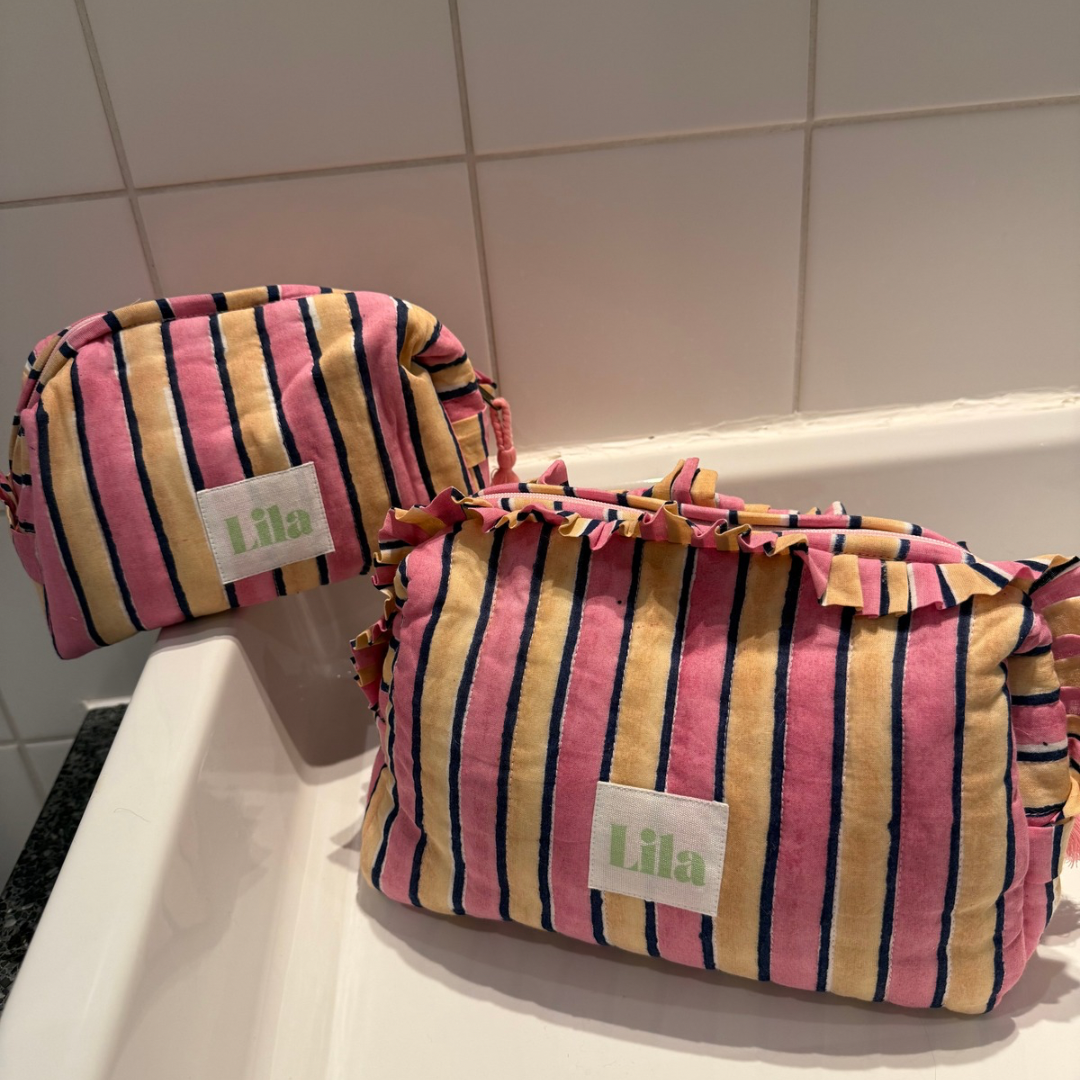 Toiletry bag - Stripes - Pink - Butter yellow - Set