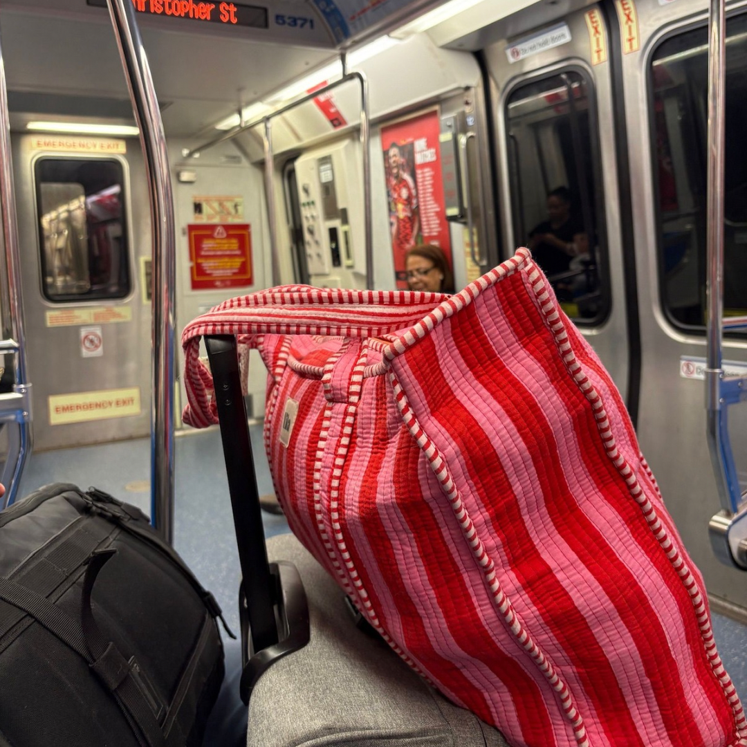 Pre-order - Tote bag - Rood - Roze - Strepen - inclusief toilettas -Rits