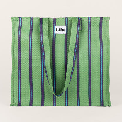 Recycled Nylon Tote - Green Blue Stripe