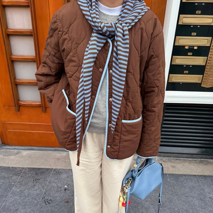 Triangle Sjaal - Toffee - Bruin & Blauw streep - Groot