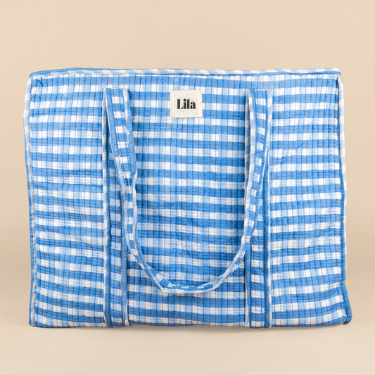 Tote bag - Gingham - inclusief toilettas - Blauw - Rits- No.20