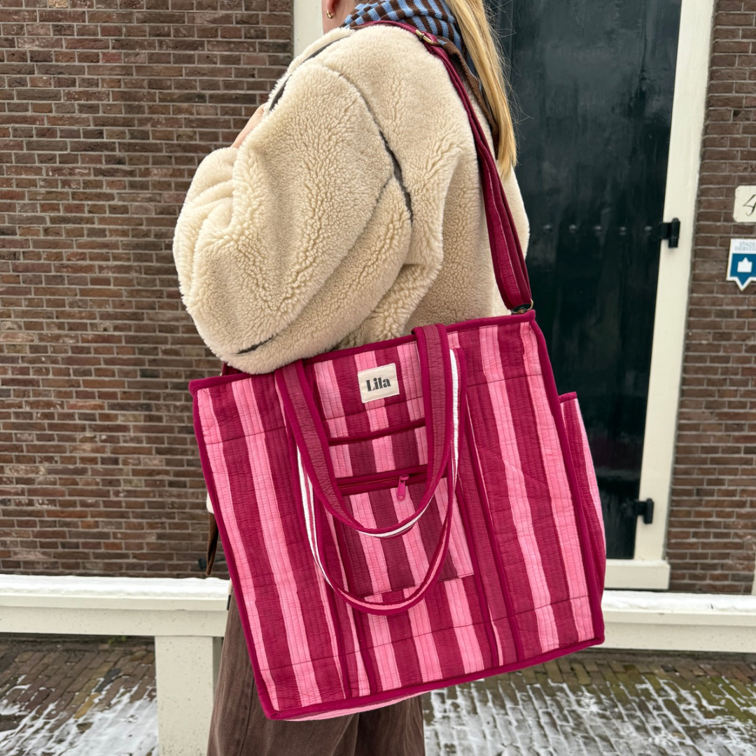 Organized Tote - Burgundy - Stripe - No.1